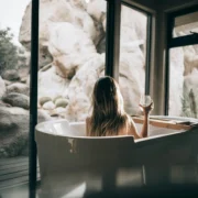 a woman in a tub