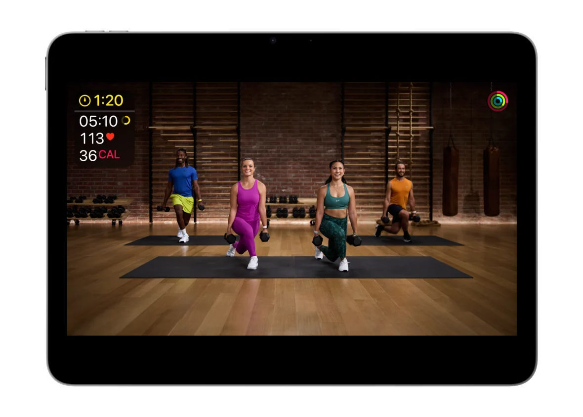tablet shoes people exercising in an Apple Fitness+ class