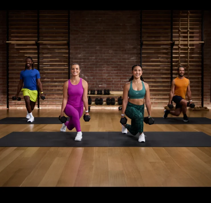 tablet shoes people exercising in an Apple Fitness+ class