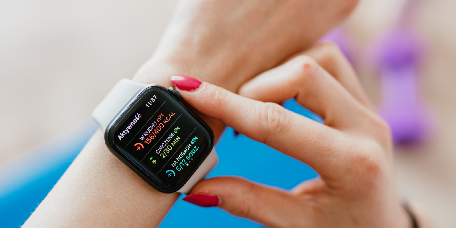 closeup of woman wearing smartwatch