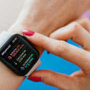 closeup of woman wearing smartwatch