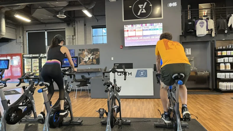 DRS digital signage in front of bikes