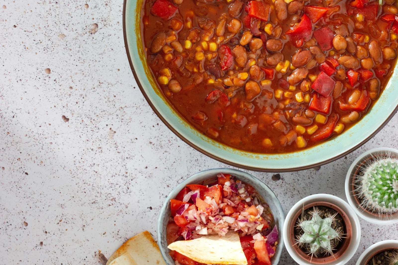 a bowl of plant-based chili with beans