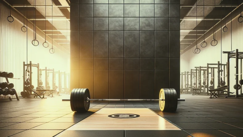 loaded barbell in the middle of an Olympic lifting platform
