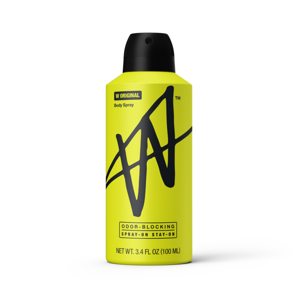 yellow can of W body spray