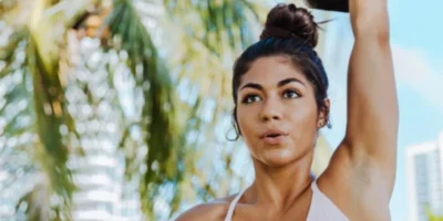 a woman lifting weights