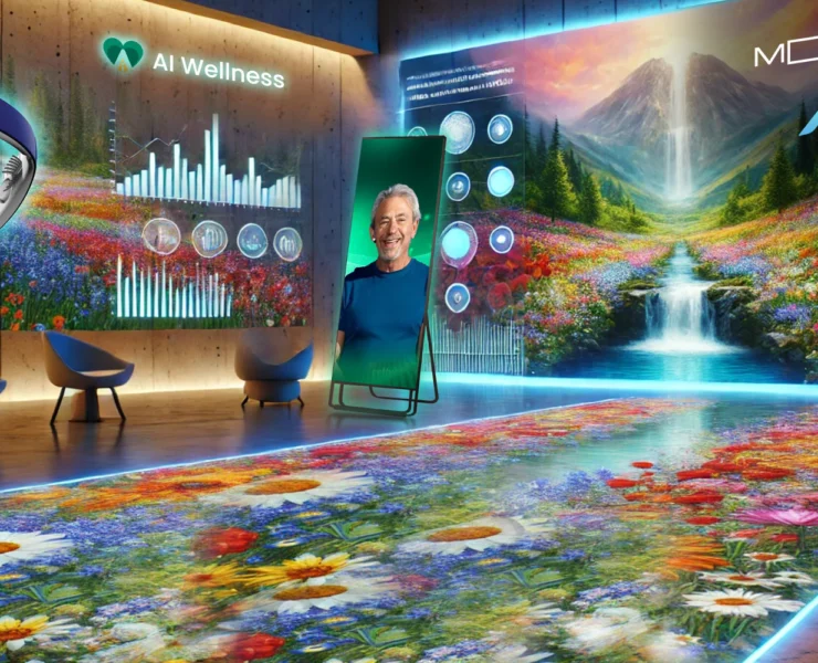 a scene of an interactive avatar from AI Wellness promoting visual healing.