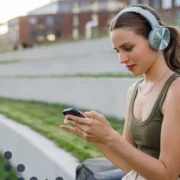 a woman checking the Cronometer app while wearing a CGM