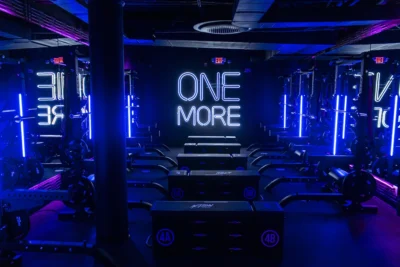 group fitness studio with weight benches