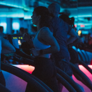 an interior shot on Mile High Run Club and members on treadmills