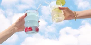 Shed clear protein hydration drinks in the sky, toasting