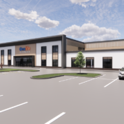 An exterior rendering of Onelife Fitness new location in Maryland.