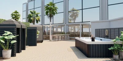 A rendering of Fit Social's exterior.