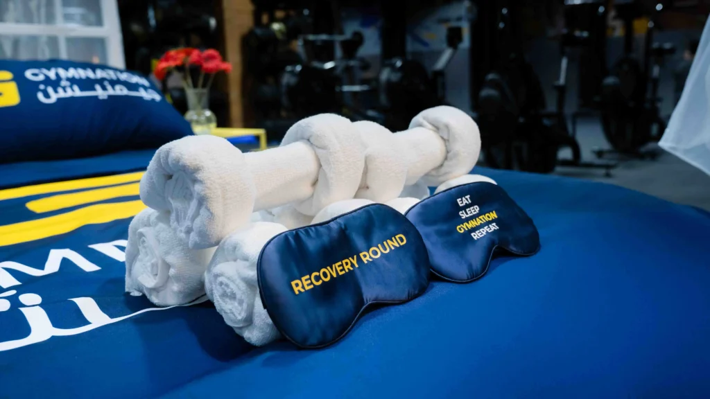 sleep mask and dumbbell towels 