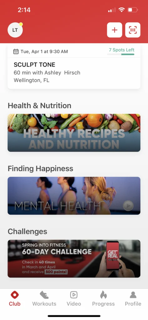 Retro Fitness app interface