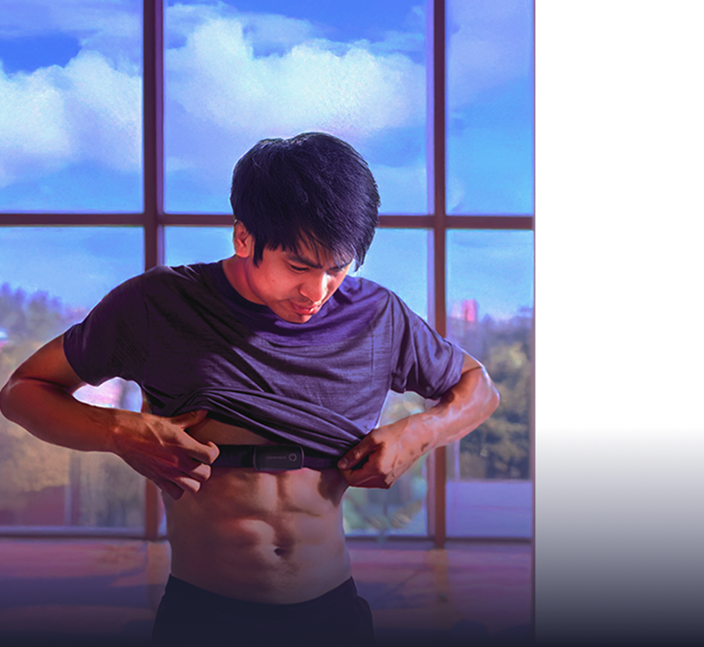 man flexes his abs