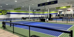 An interior shot of a PickleRage court.