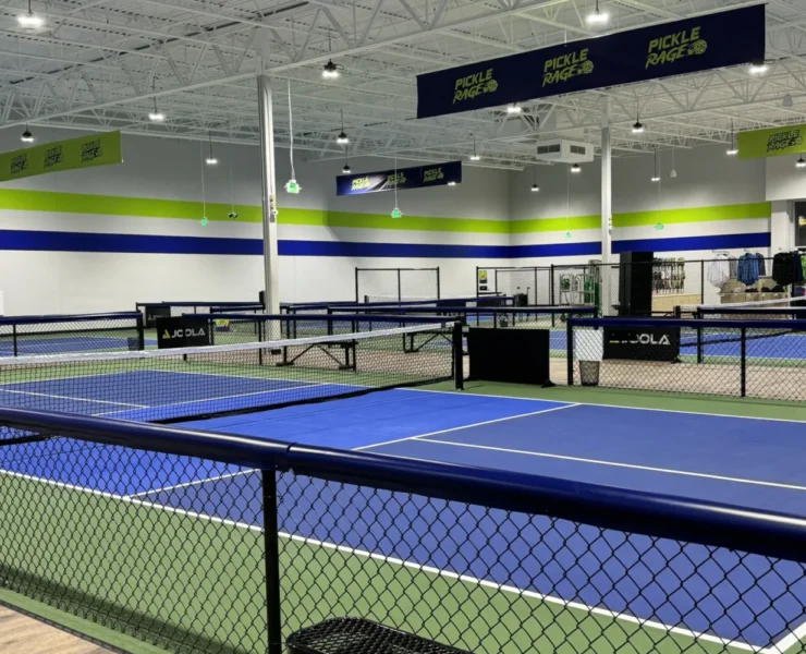 An interior shot of a PickleRage court.