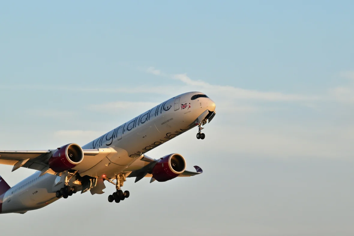 a Virgin Atlantic plane in flight.