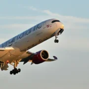 a Virgin Atlantic plane in flight.