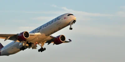 a Virgin Atlantic plane in flight.