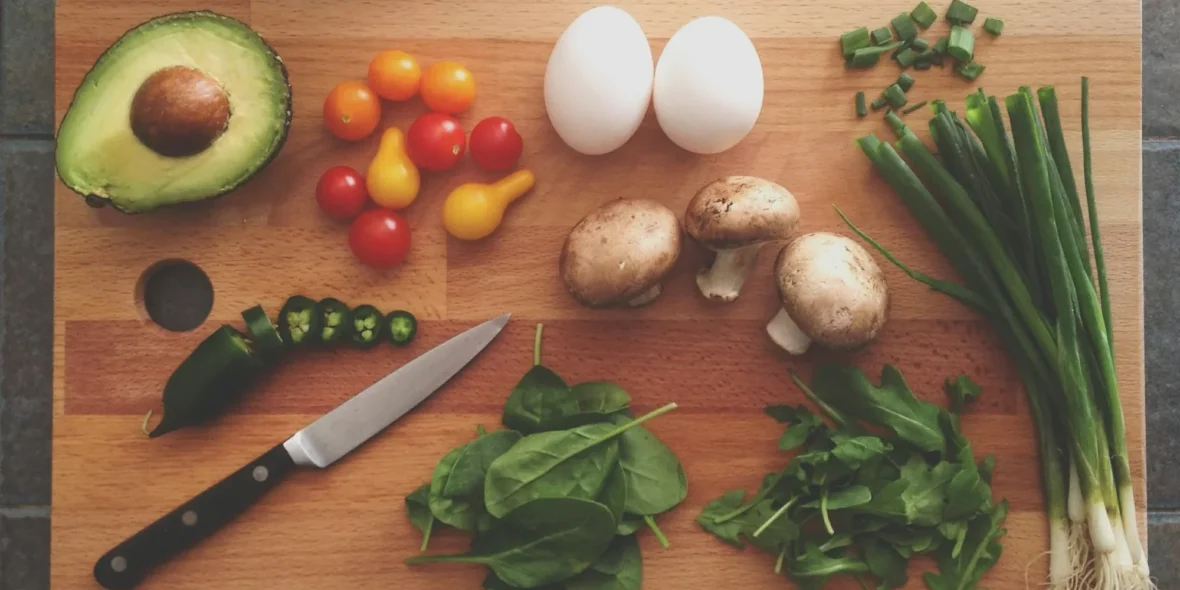 nutrition tracking / food pictured on a cutting board