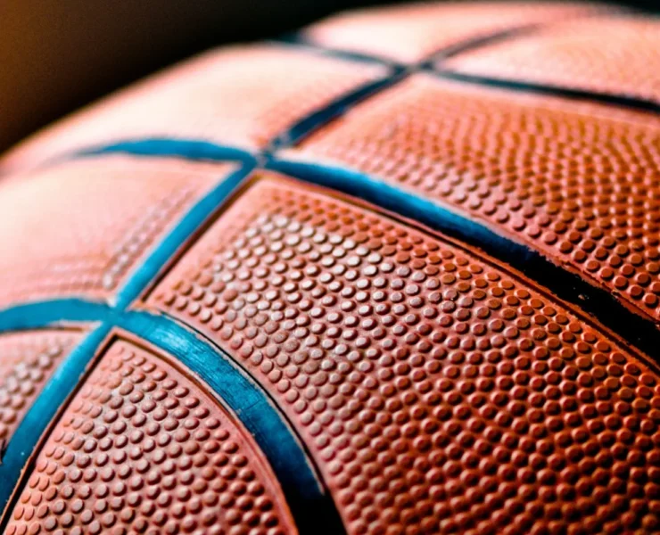 A close-up image of a basketball.