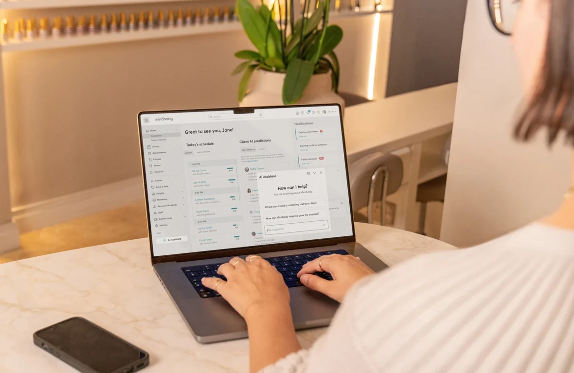 Woman using AI assistant
