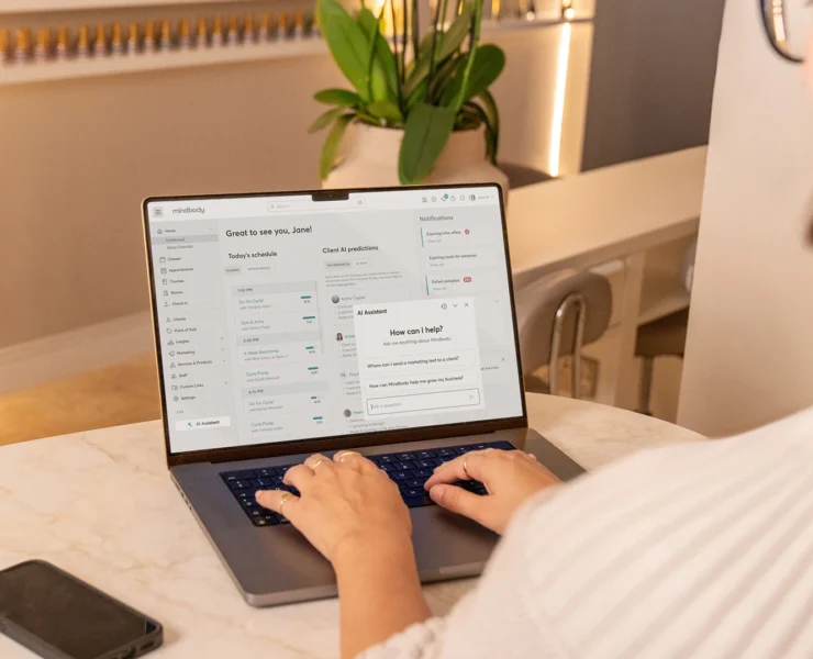 Woman using AI assistant