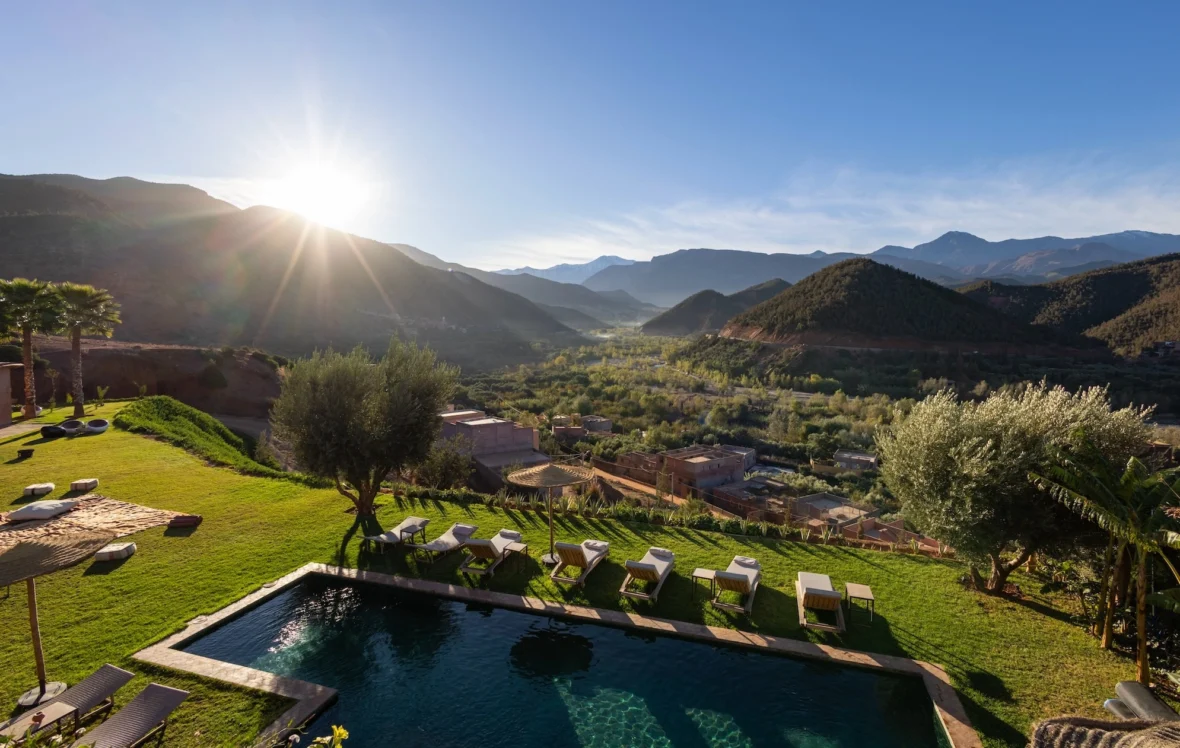 pool overlooks the mountains
