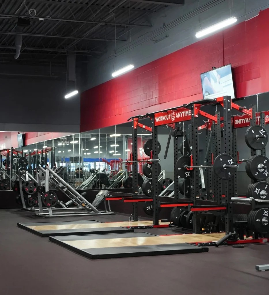 weight racks inside a Workout Anytime gym