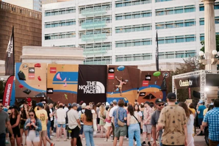 North Face and other brands logos appear at the Outside Festival 2024