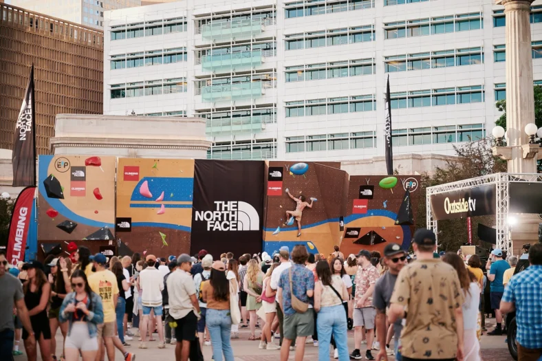 North Face and other brands logos appear at the Outside Festival 2024