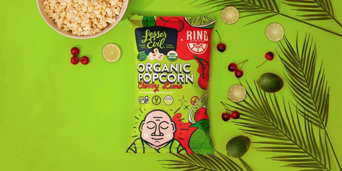 a bag of LesserEvil popcorn