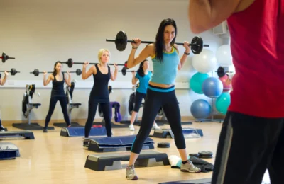 Lifting weights in a group fitness class