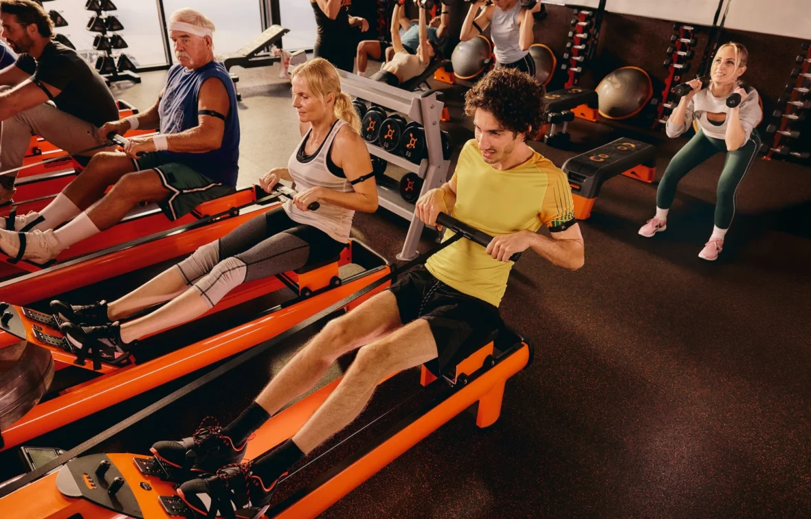 people row during an Orangetheory class