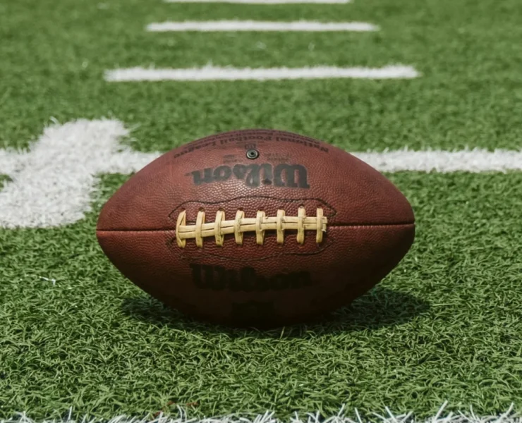 A football on a field.