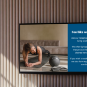 gympak workout displayed on hotel room tv