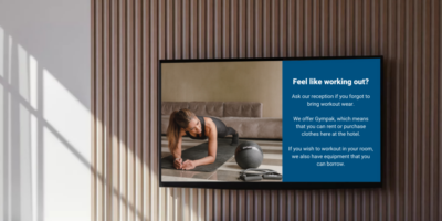 gympak workout displayed on hotel room tv