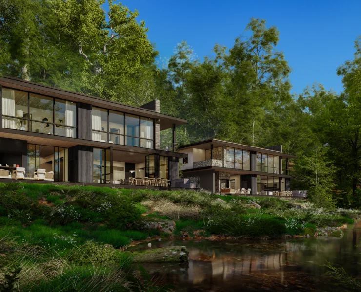 One&Only in Hudson Valley features luxury accommodations and Private Homes (pictured) on 21 acres of land adjacent to the CIA campus.