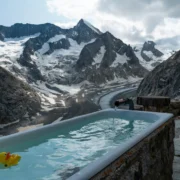a cold bath in a cold landscape