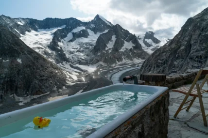 a cold bath in a cold landscape