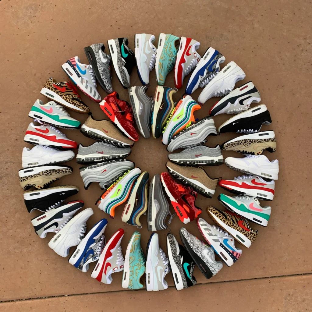 sneakers lined up in a circle
