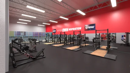 weightlifting platforms inside a Workout Anytime gym
