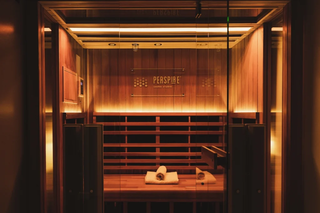 interior of a sauna at Perspire Sauna Studio