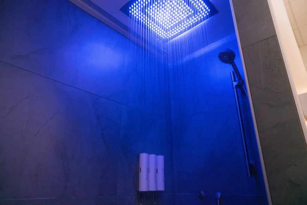 interior of a SNØ Shower at Perspire Sauna Studio
