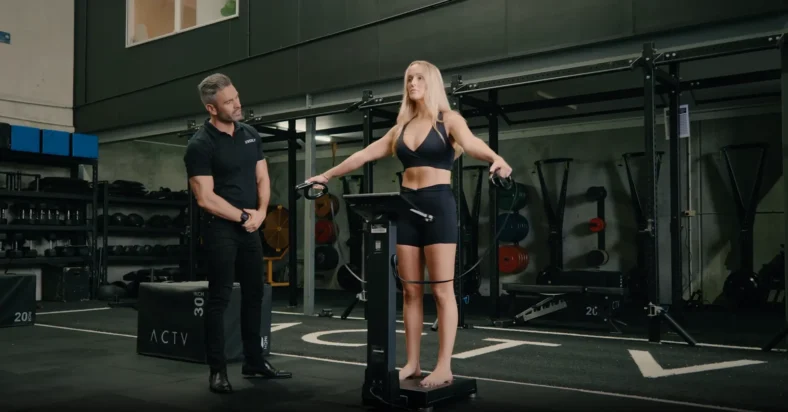 woman on an Evolt 360 body scanner