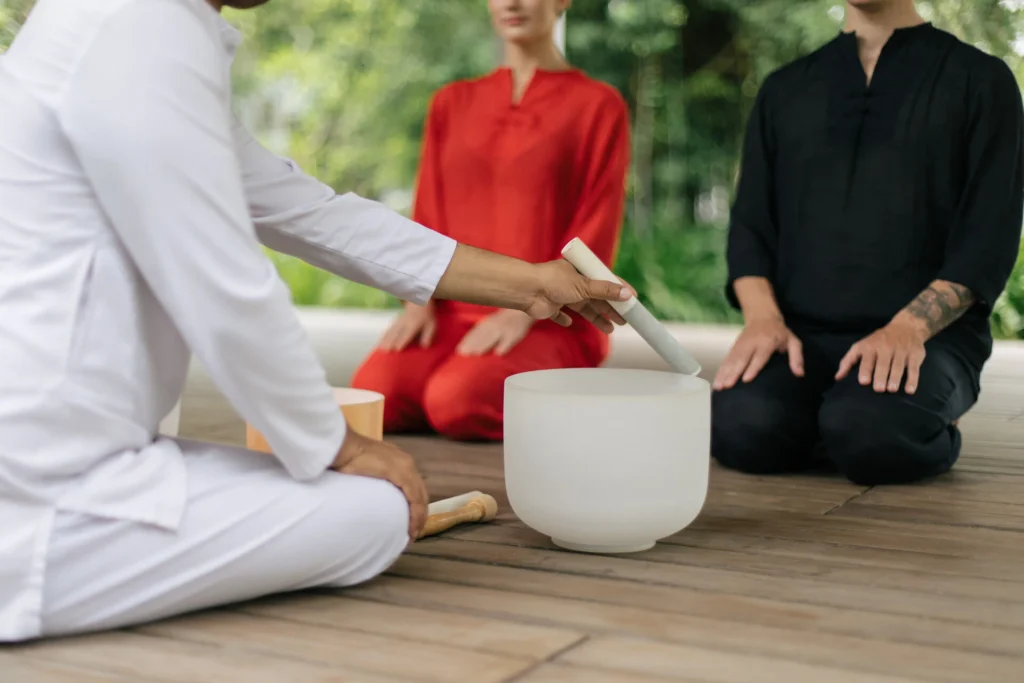 People at Four Seasons enjoying a sound bath.