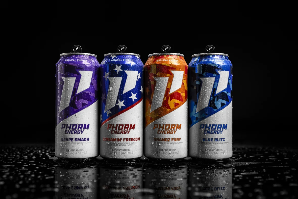 A line-up of Phorm Energy drinks.
