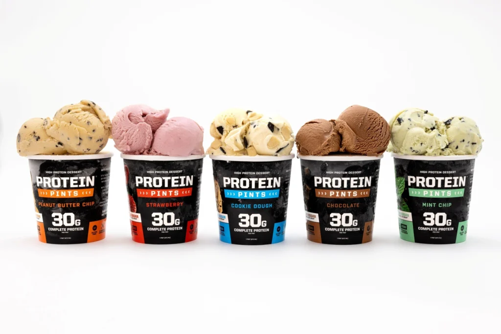 A lineup of 5 flavors from Protein Pints.